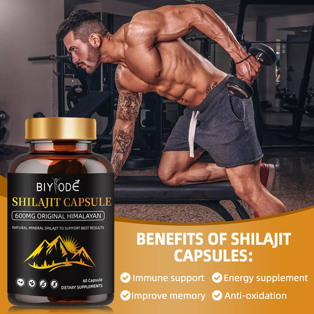 600mg Shilajit Himalayan Capsules with Organic Shilajit Powder Natural Fulvic Acid - Biyode