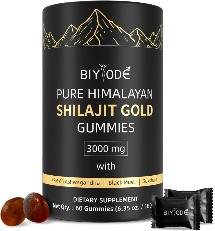 Biyode Pure Himalayan Shilajit Gold Gummies 100% Natural Organic 60 Gummies