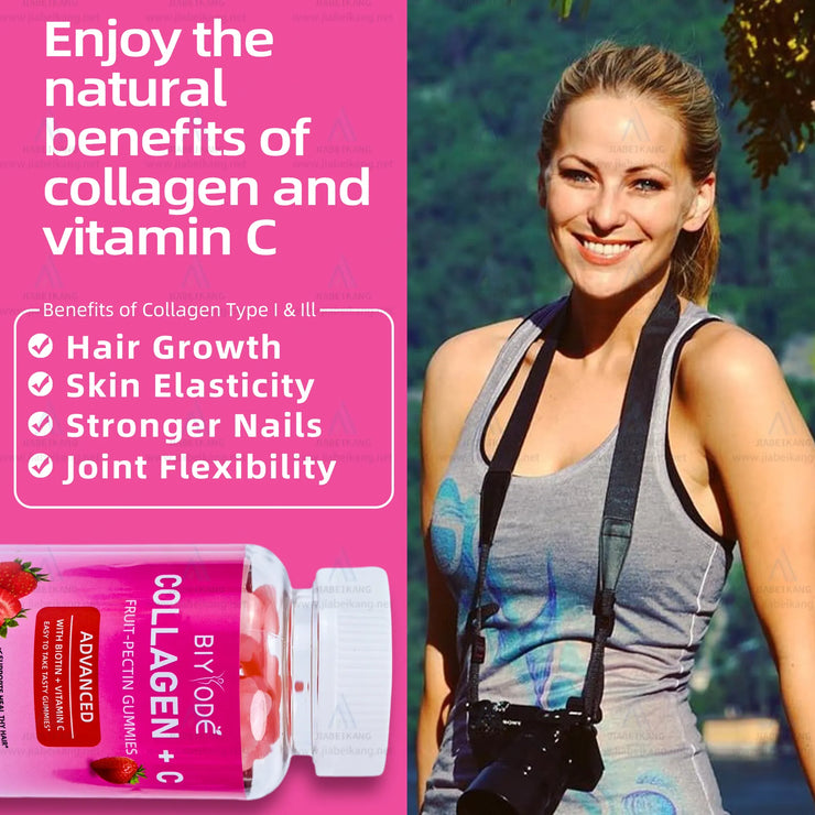 Vegan Skin Vitamin Anti Aging Biotin Collagen Vitamin C Gummies - Biyode